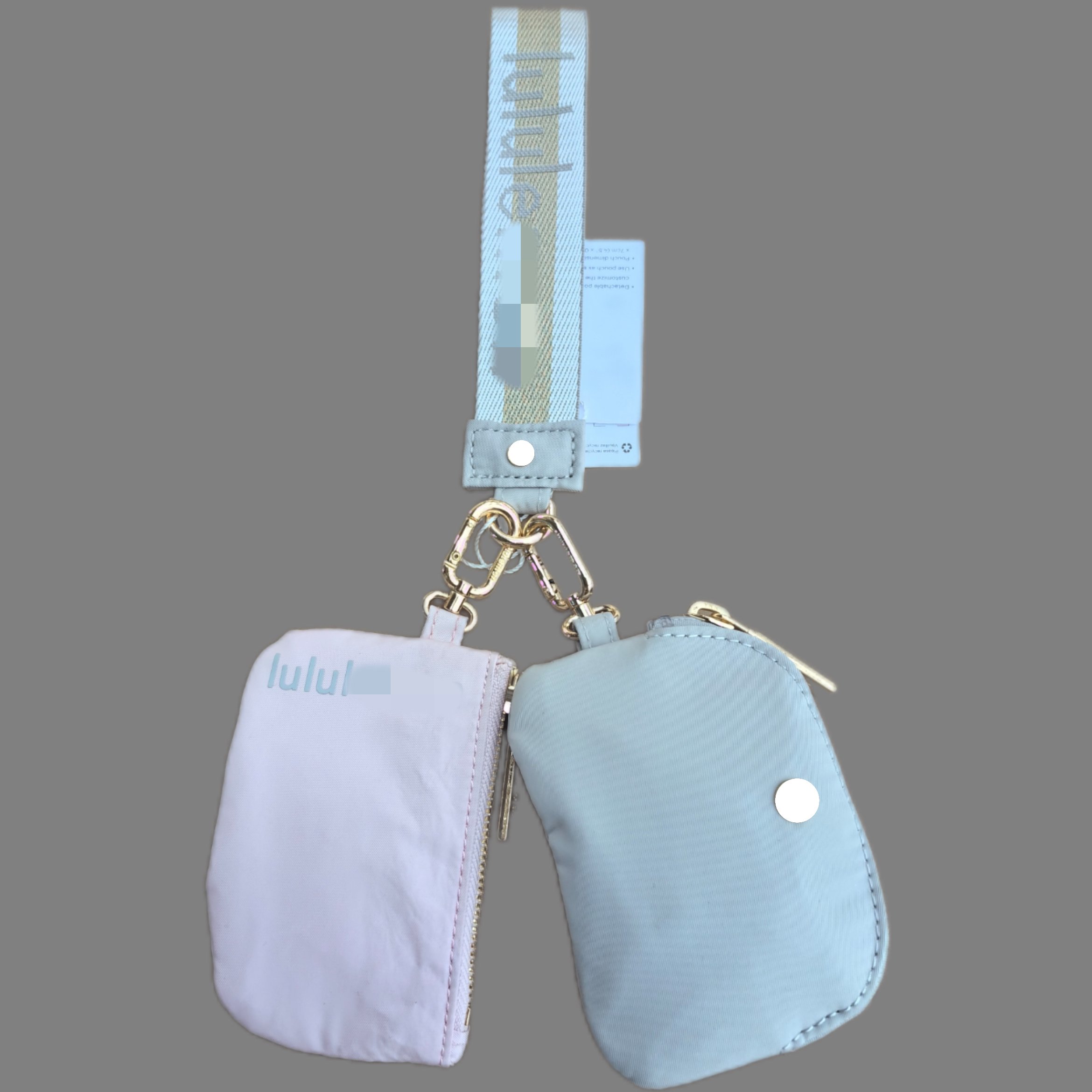 LULU Luxury Fashion Double Wrist Wallet Coin Bag with Logo Dual Pouch Wristlet Key Chain Card Holder Wallet