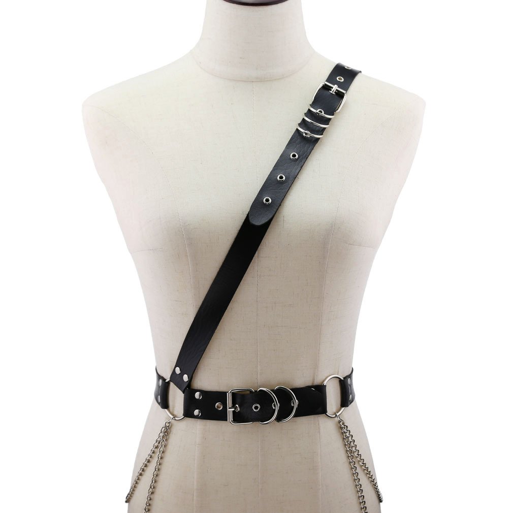 New Design Waist Belt Chain Leather Shoulder Harness Punk Body Bondage Cage Sculpting Harness Waistband Strap Belts