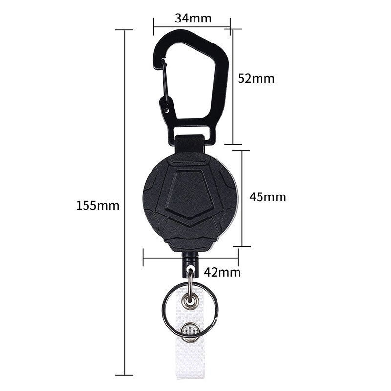 Wholesale Custom Black Multifunction Keychain Badge Holder Reel with Retractable Steel Cord Keychains Carabiner Reel Clip