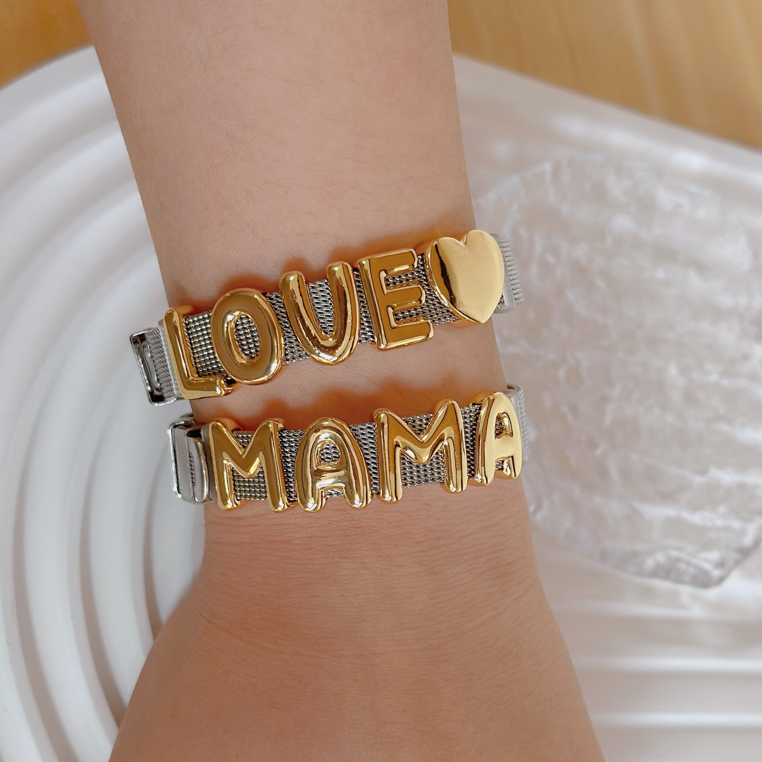 2024 New Design Leather Belt 925 silver Chain Bracelet With 18k Gold Plated Letter Name Copper Jewelry Lin Bracelet Women