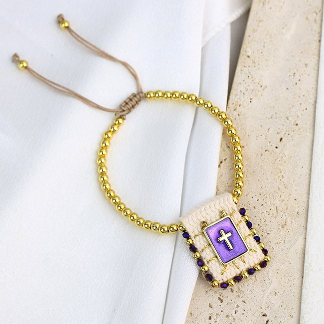 High quality Vintage Religious Christian San Benito 18K gold plated Cross Color Knit Belt accessories women Jewelry bracelets
