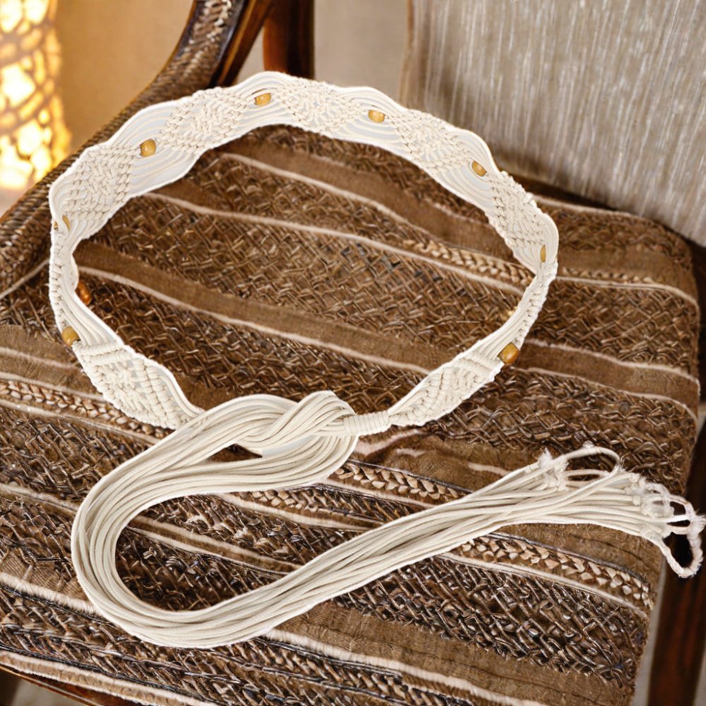 New Fashion Ladies Woven Wide Belt National Style Long Knot Bohemia Joker Decorative Waist Rope Knitted Belts