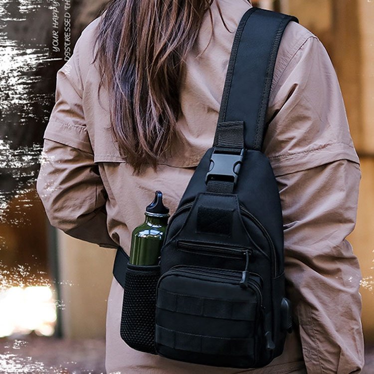 AYPPRO Camouflage Single Shoulder Tactical Sling Bag Outdoor Messenger Crossbody Nylon USB Charge Bottle Holder Day Sports