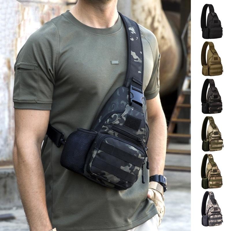 AYPPRO Camouflage Single Shoulder Tactical Sling Bag Outdoor Messenger Crossbody Nylon USB Charge Bottle Holder Day Sports