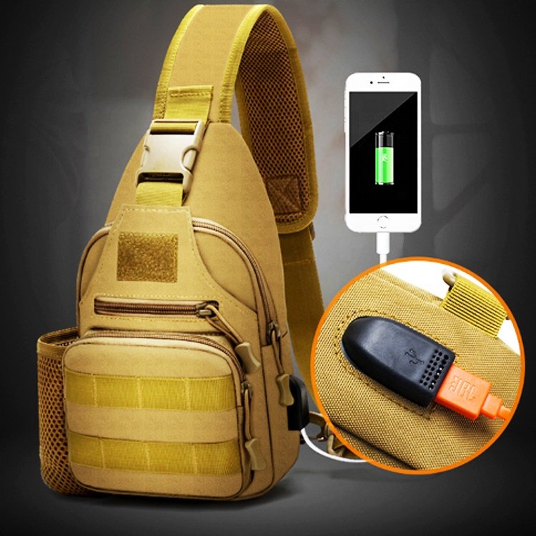 AYPPRO Camouflage Single Shoulder Tactical Sling Bag Outdoor Messenger Crossbody Nylon USB Charge Bottle Holder Day Sports