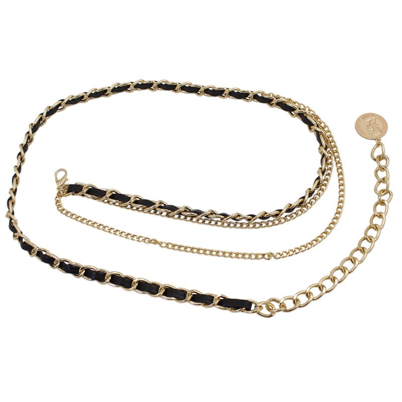 Vintage Ladies Fashion Accessories Luxury Designer High Quality Gold Silver Metal Pu Chain Waist Belts For Women