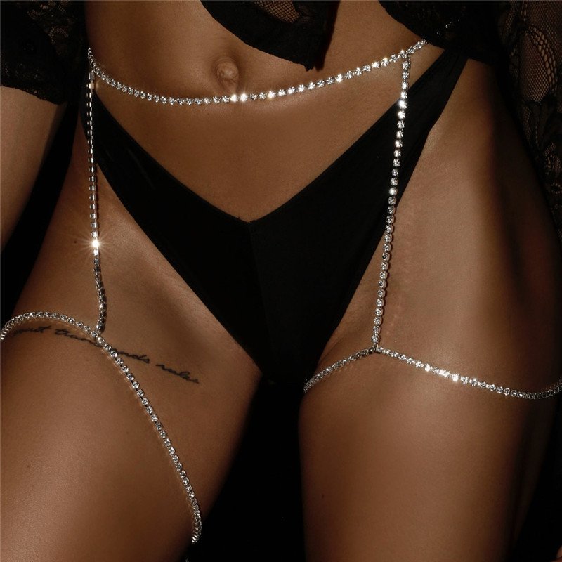 Sexy nightclub bright diamond body chain ladies diamond leg waist chain belt women
