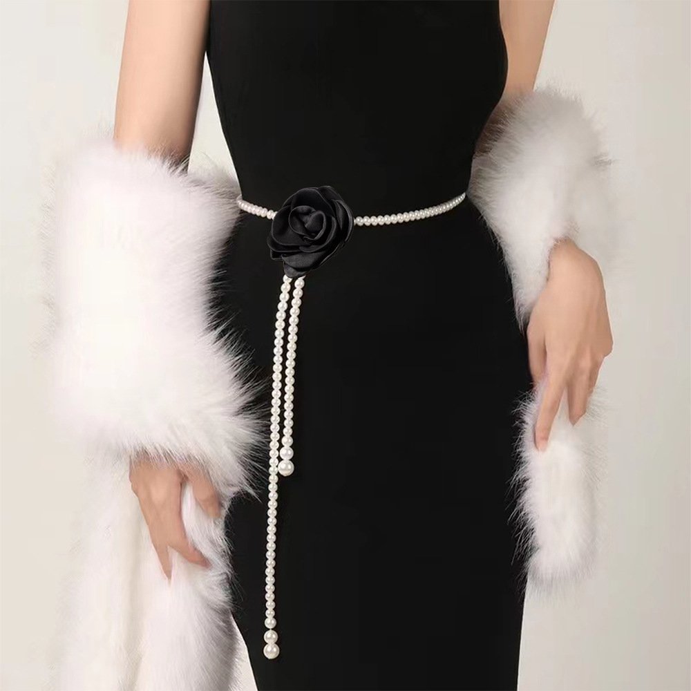 Classic Camellia Rose Waist Chain Elegant Pearl Rhinestone Butterfly Belt Ladies Woman Dresses Suit Decorative Waist Belt