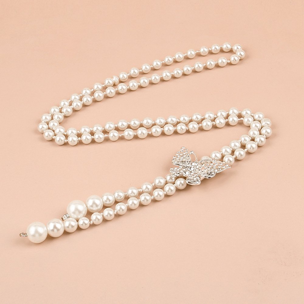 Classic Camellia Rose Waist Chain Elegant Pearl Rhinestone Butterfly Belt Ladies Woman Dresses Suit Decorative Waist Belt
