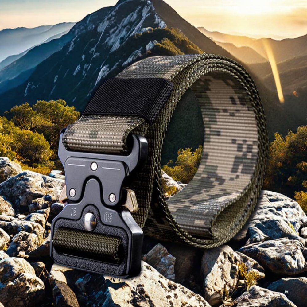 Maikun Men's Tactical Belt Black Leather Belts with Snap-in Outdoor Canvas Nylon Special Forces Design Outdoor Activities