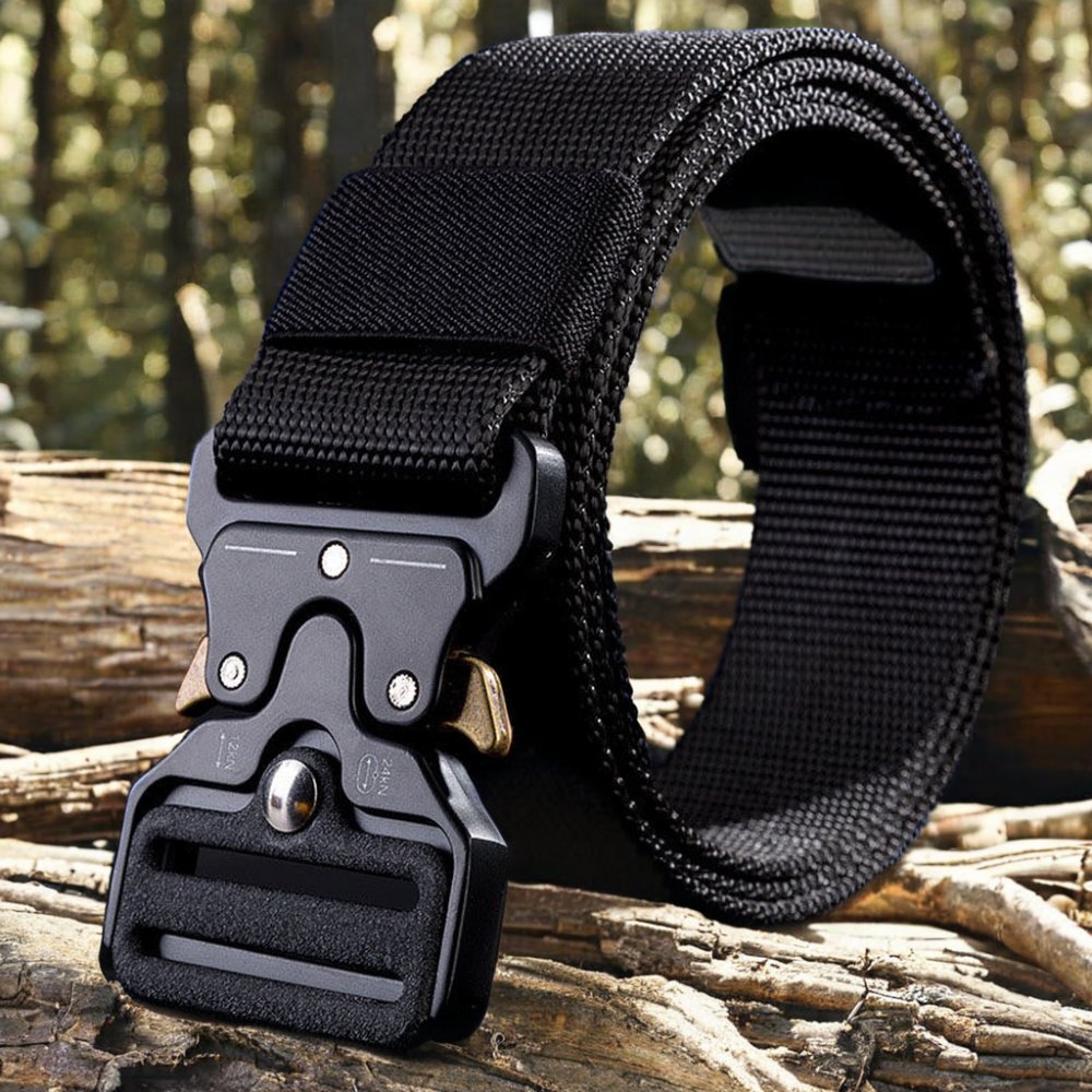 Maikun Men's Tactical Belt Black Leather Belts with Snap-in Outdoor Canvas Nylon Special Forces Design Outdoor Activities
