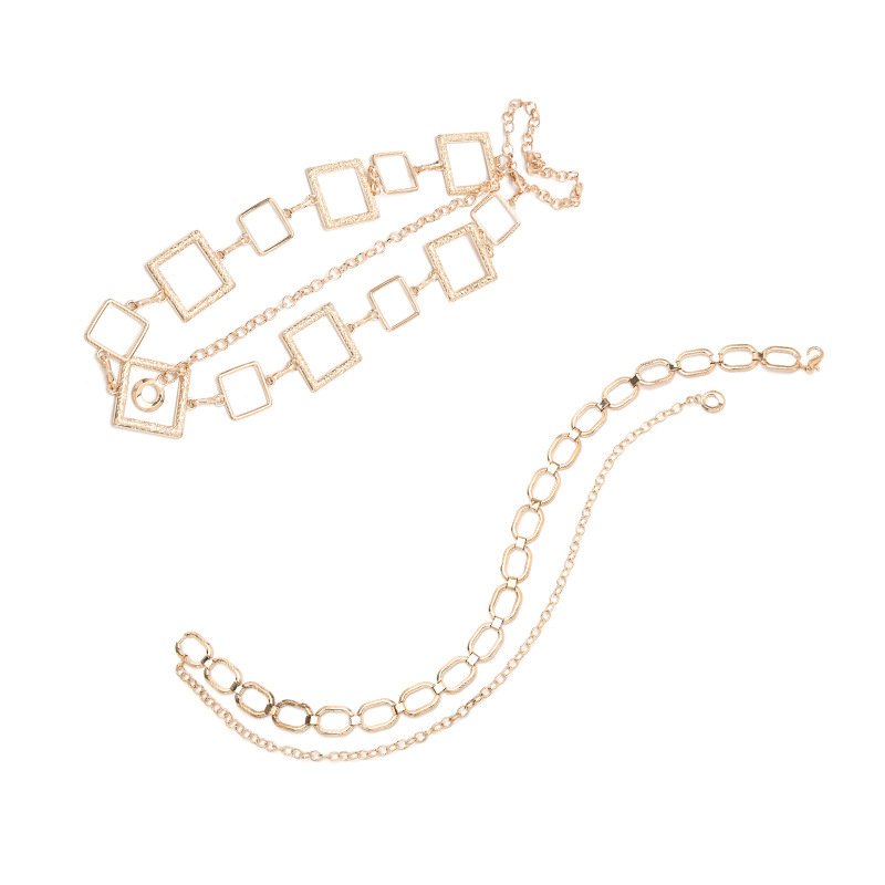 Fashion Belly Jewelry Alloy Metal Chain Belt Square Rectangle Lady Body Chain Link Belt Gold Waist Belt For Women Dress
