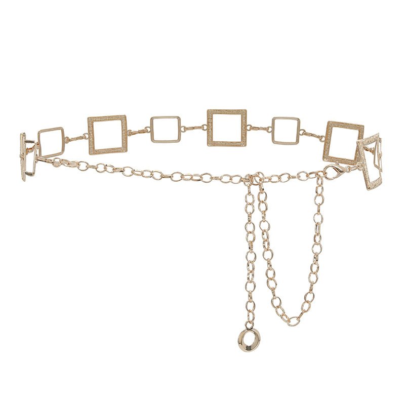 Fashion Belly Jewelry Alloy Metal Chain Belt Square Rectangle Lady Body Chain Link Belt Gold Waist Belt For Women Dress