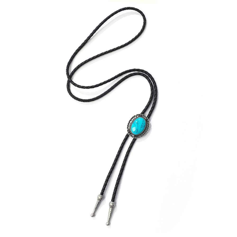 2024 professional design zinc alloy Turquoise Western Cowboy hand braided Leather Bolo Tie Necktie for casual wear
