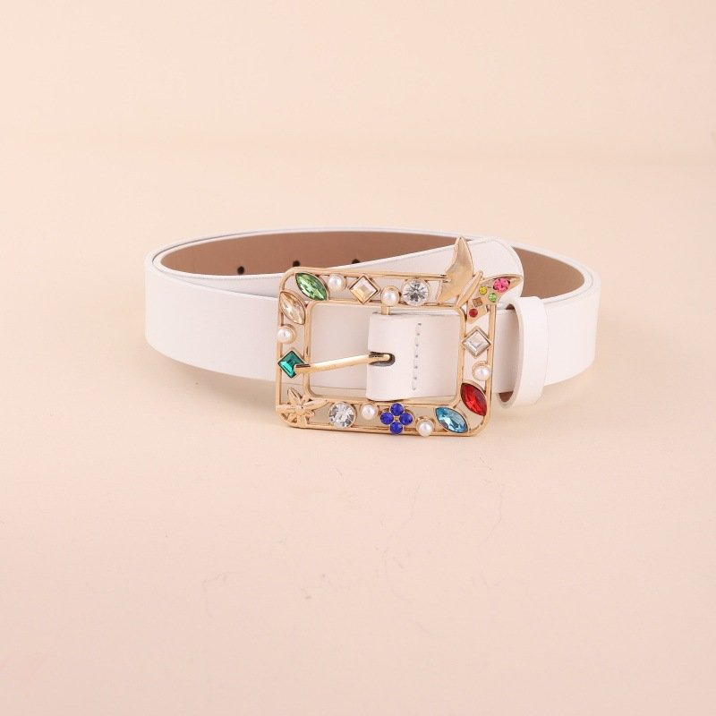 Ladies Butterfly Colourful Rhinestone Metal Buckle Belt Luxury Design Belt Fashion Jeans Coat Belt