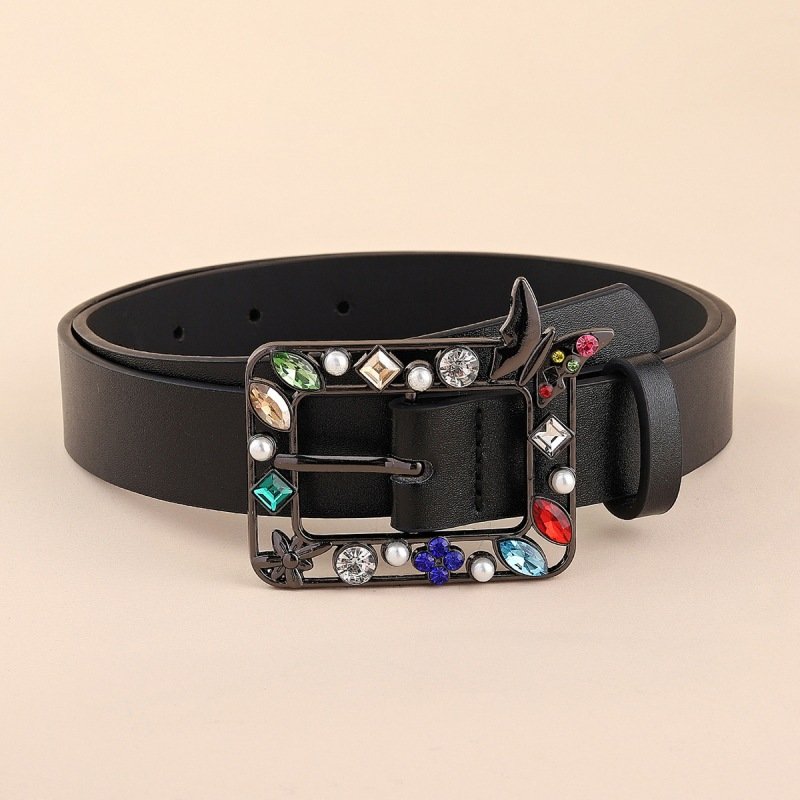 Ladies Butterfly Colourful Rhinestone Metal Buckle Belt Luxury Design Belt Fashion Jeans Coat Belt