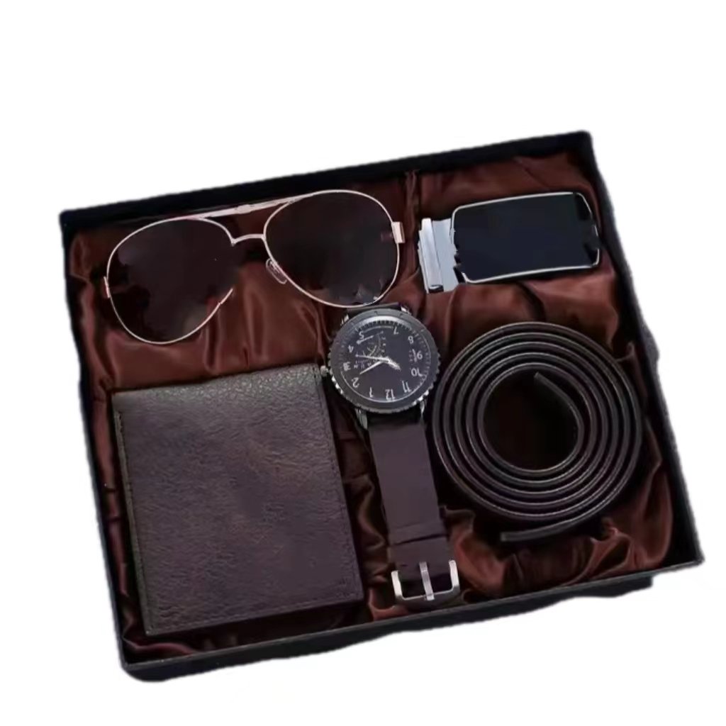 Wholesale Fashion Luxury Gift Business Box Belt Watch Wallet Bracelet Key Chain Ballpoint Set Leather Wristwatch Quartz Men's W