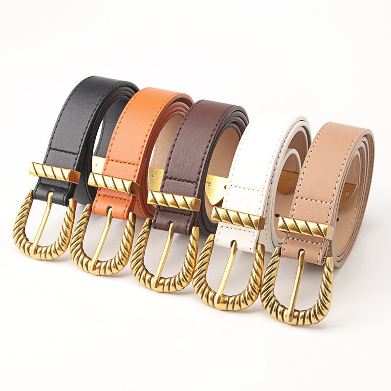 Creative Grain Buckle Ladies Belt Women Retro Luxury Braided Belts PU Leather Lady Dress Alloy Buckle Waist Belt For Daily Used