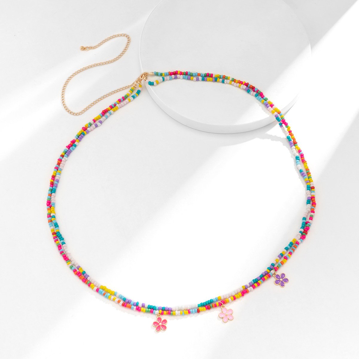 Simple Contrast Color Double Rice Bead Braid Belt Body Chain Hip Hop Drip Oil Fringe Small Flower Waist Chain Female