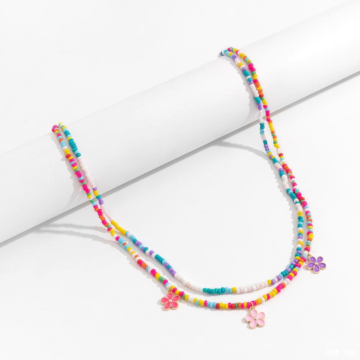Simple Contrast Color Double Rice Bead Braid Belt Body Chain Hip Hop Drip Oil Fringe Small Flower Waist Chain Female