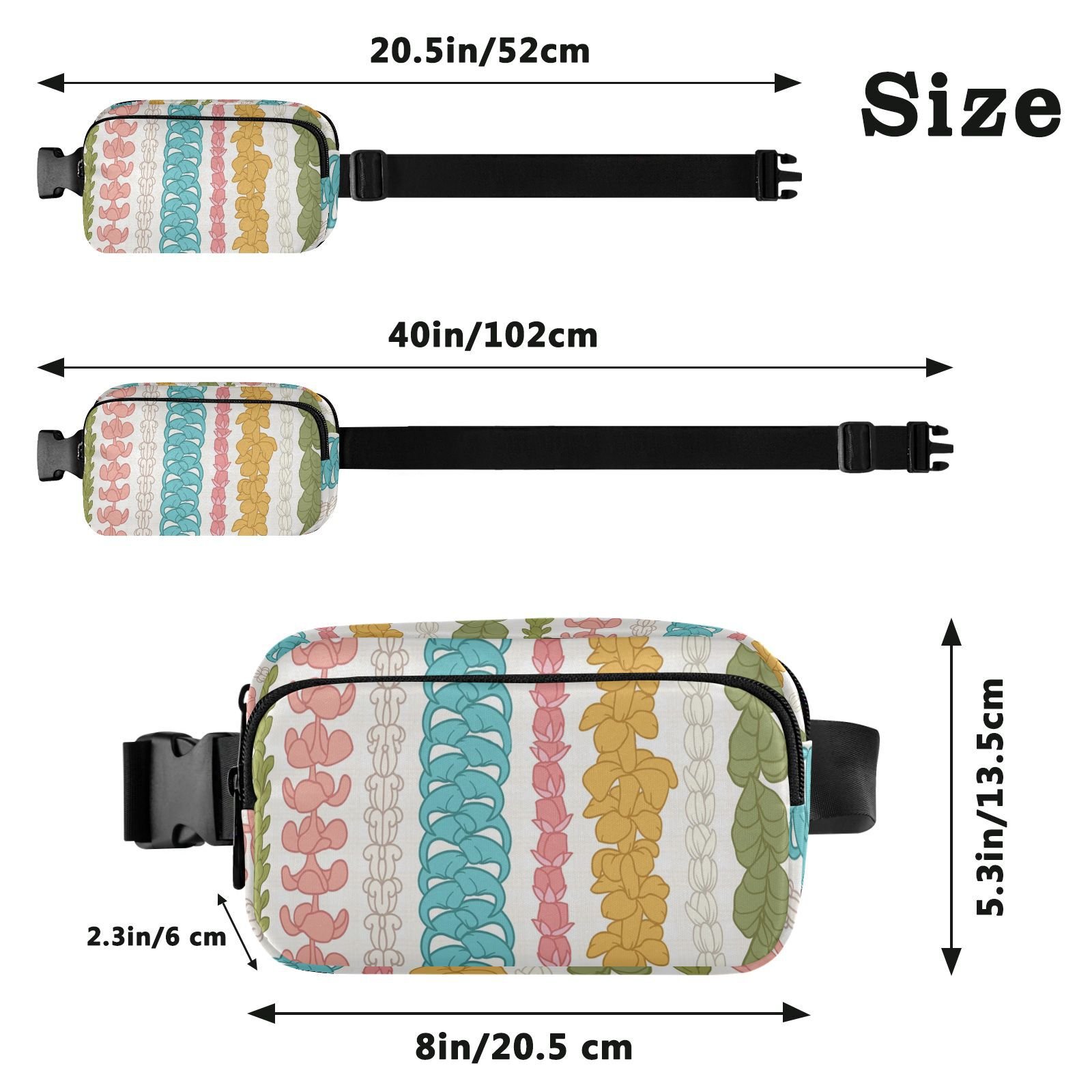 Hawaii Puakenikeni Kalo Lei Flower Nylon Sport Chest Belt Bum Custom Print Fanny Pack Crossbody Bag For Women