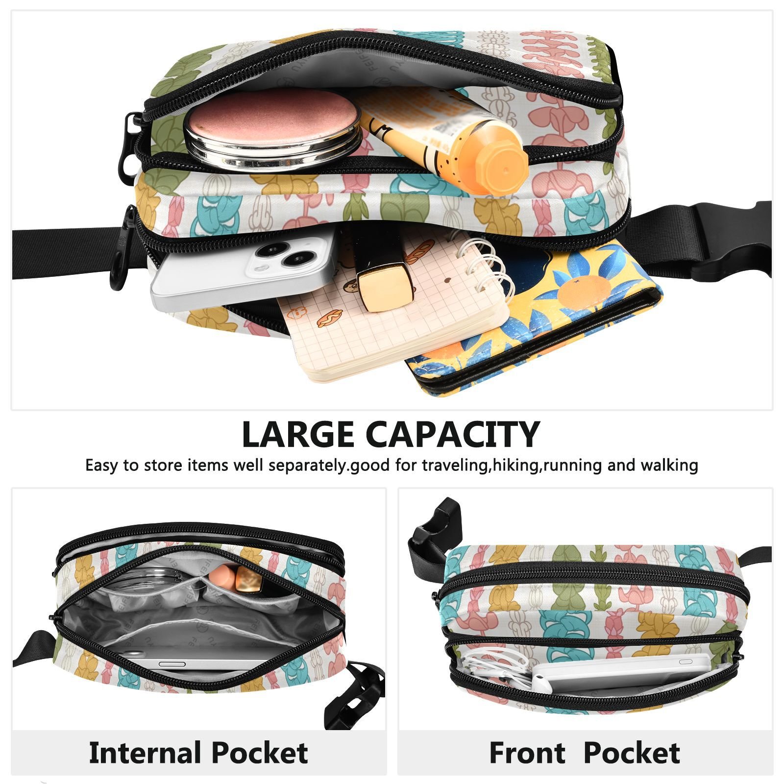 Hawaii Puakenikeni Kalo Lei Flower Nylon Sport Chest Belt Bum Custom Print Fanny Pack Crossbody Bag For Women