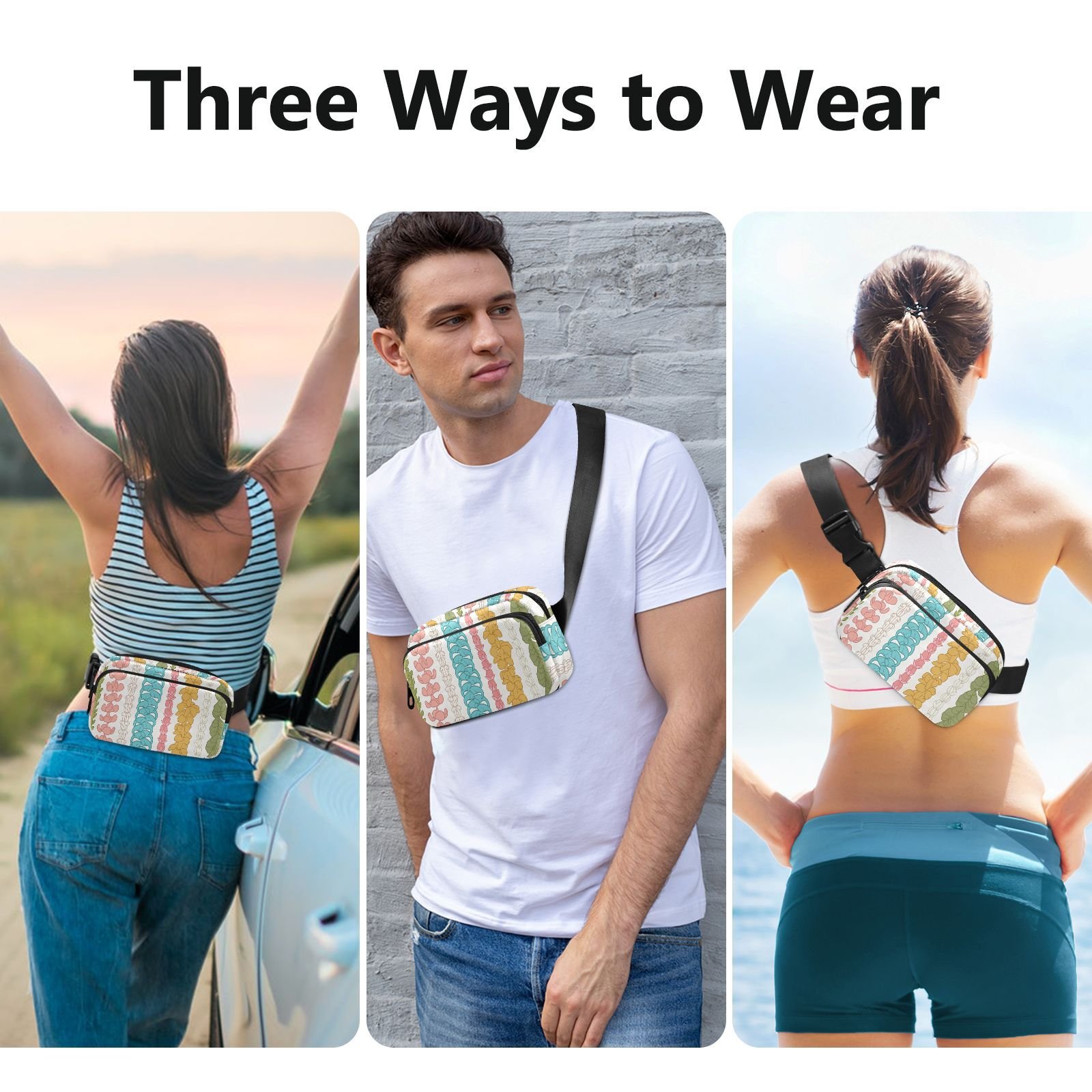 Hawaii Puakenikeni Kalo Lei Flower Nylon Sport Chest Belt Bum Custom Print Fanny Pack Crossbody Bag For Women