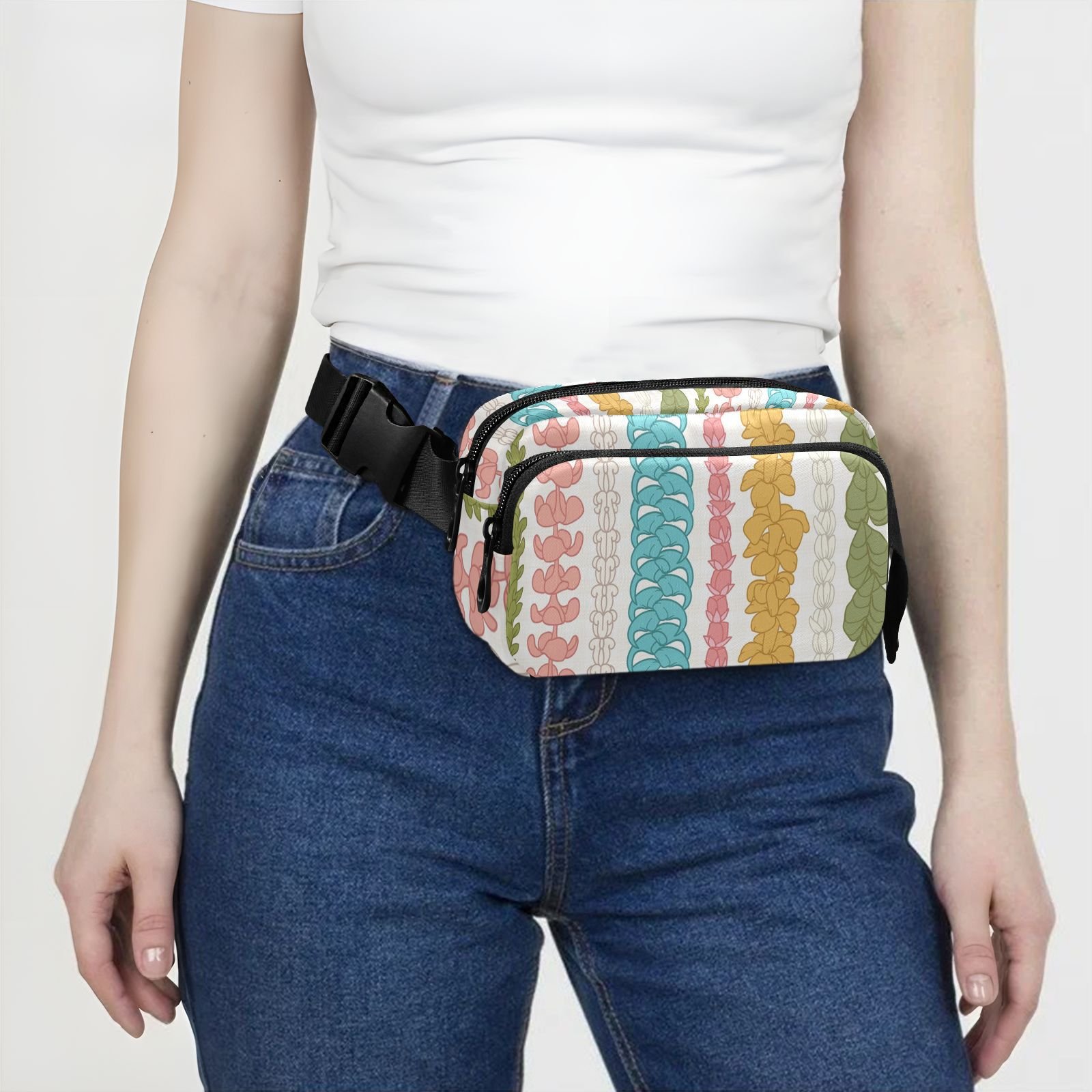 Hawaii Puakenikeni Kalo Lei Flower Nylon Sport Chest Belt Bum Custom Print Fanny Pack Crossbody Bag For Women
