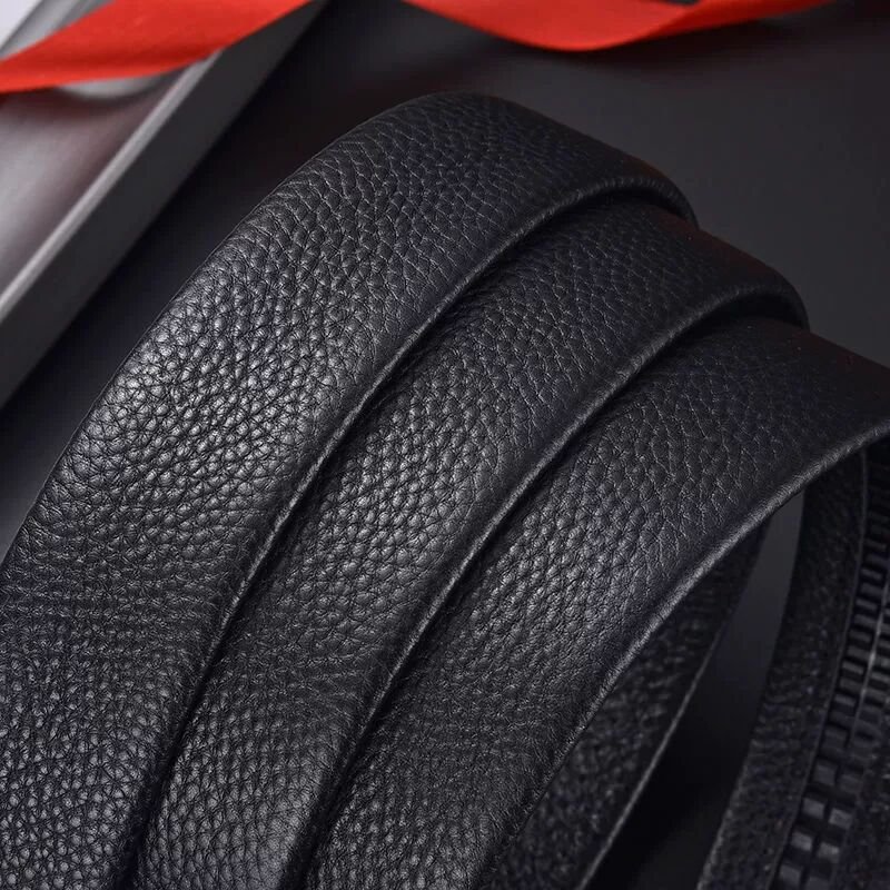 Men's Genuine Cowhide Leather Belt with Automatic Alloy Buckle Simple Fashion Plaid Waistband Automatic Buckle