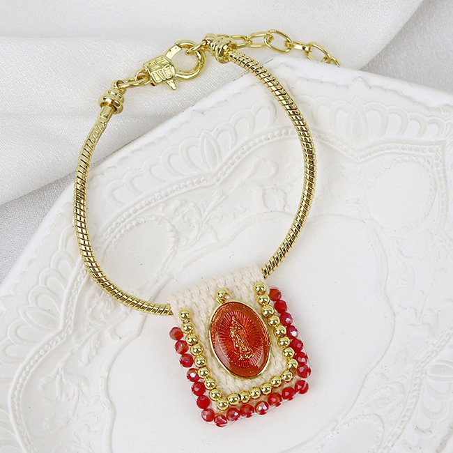 High quality Vintage Religious Virgin Mary 18K gold plated Cross Color Knit Belt accessories women Jewelry brass bracelets