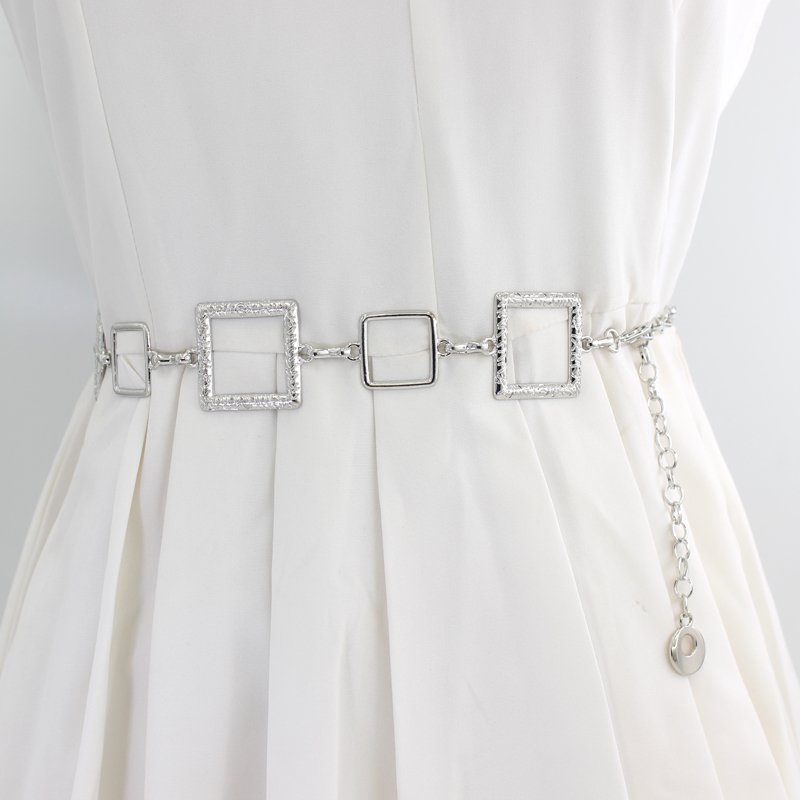 Square Metal Chian New Design 18K Gold Silver Plated Waist belt for women dresses woman