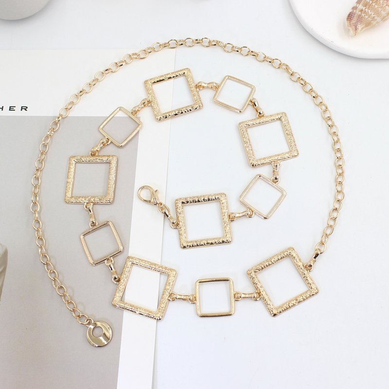 Square Metal Chian New Design 18K Gold Silver Plated Waist belt for women dresses woman