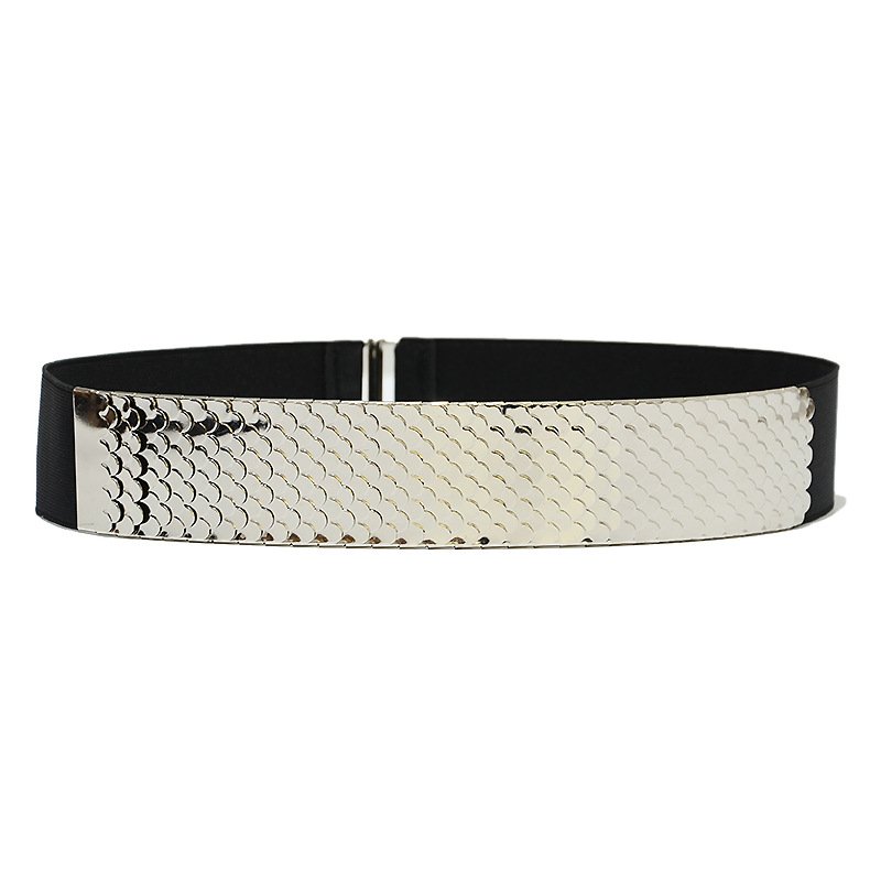 Women's metal fish scales iron piece of waist seal personalized decoration versatile elastic waistband beaded waist chain
