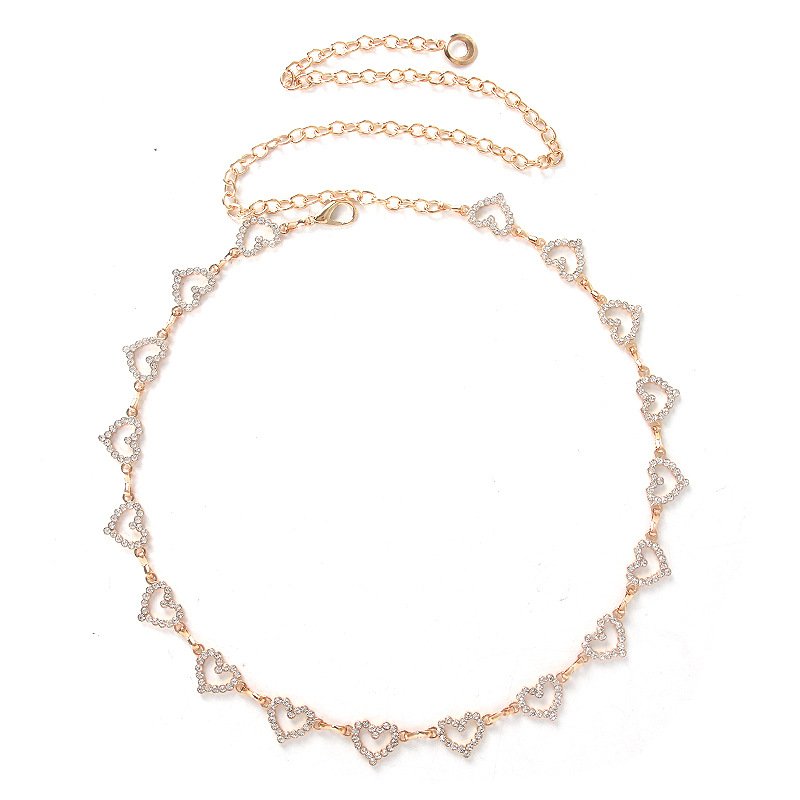 Hot Selling Gold Plated Rhinestone Love Belly Waist Chain Women Sexy Punk Nightclub Rock Multi-Layer Body Chain