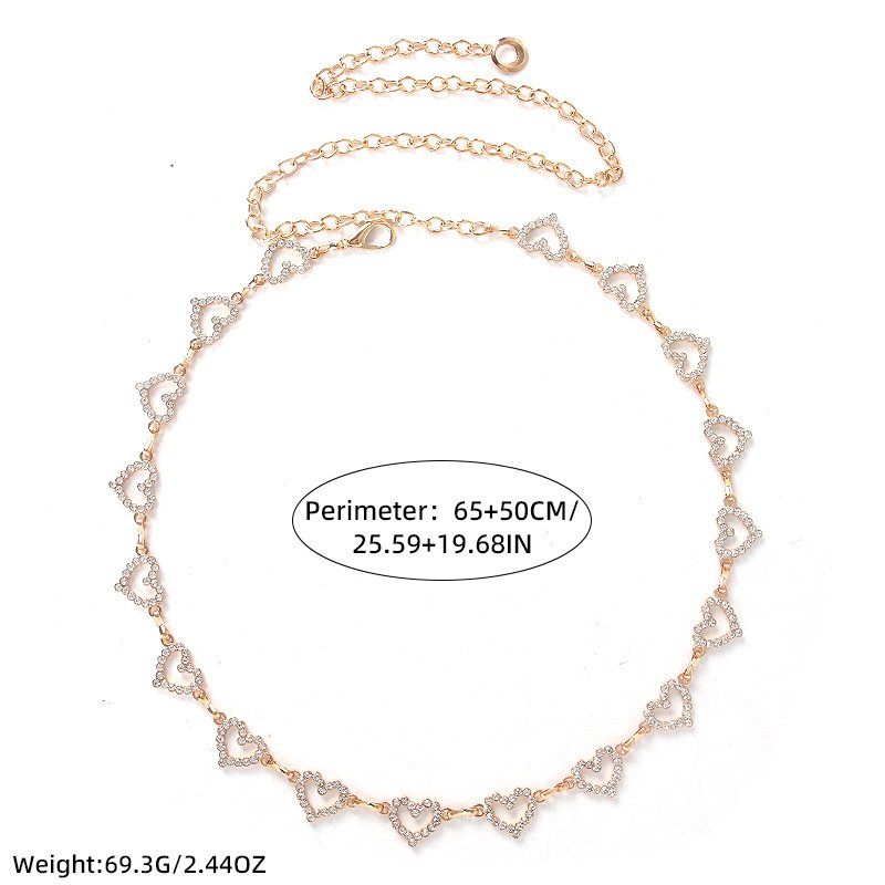 Hot Selling Gold Plated Rhinestone Love Belly Waist Chain Women Sexy Punk Nightclub Rock Multi-Layer Body Chain