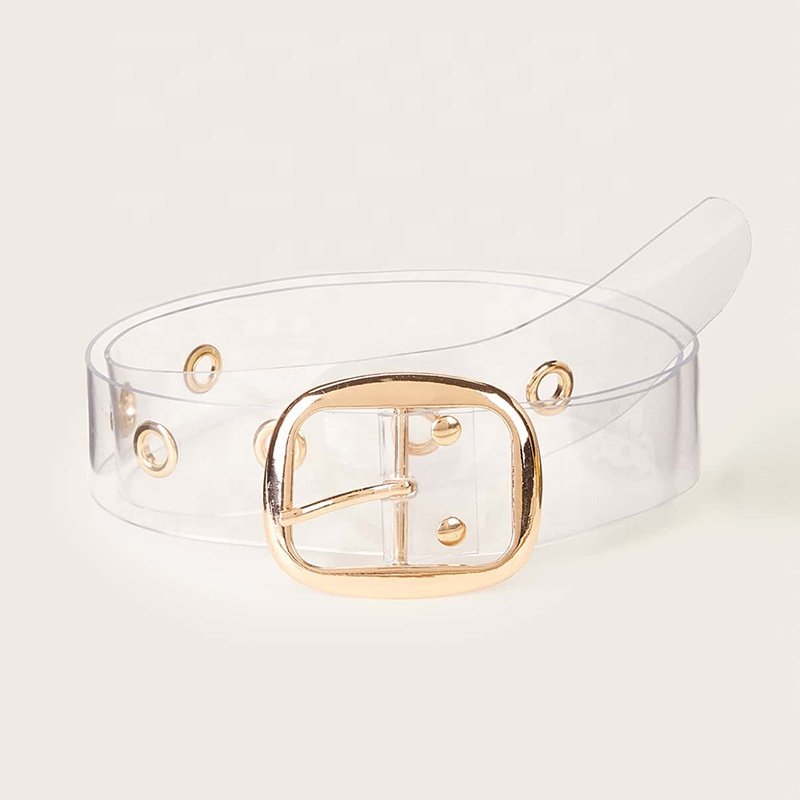 New Fashion Various Custom Styles Metal Hole Clear PVC Chic Grommet Transparent Leather Belts