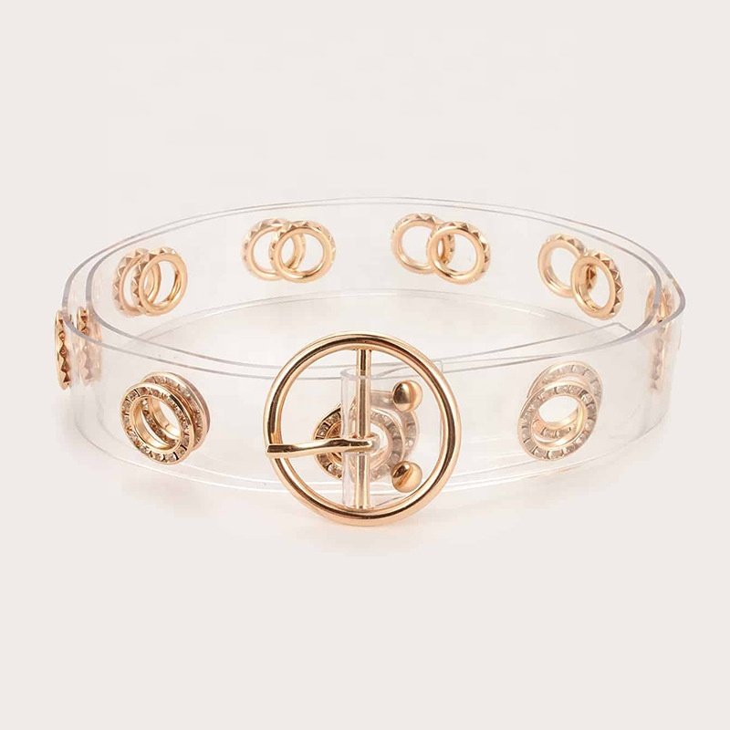 New Fashion Various Custom Styles Metal Hole Clear PVC Chic Grommet Transparent Leather Belts