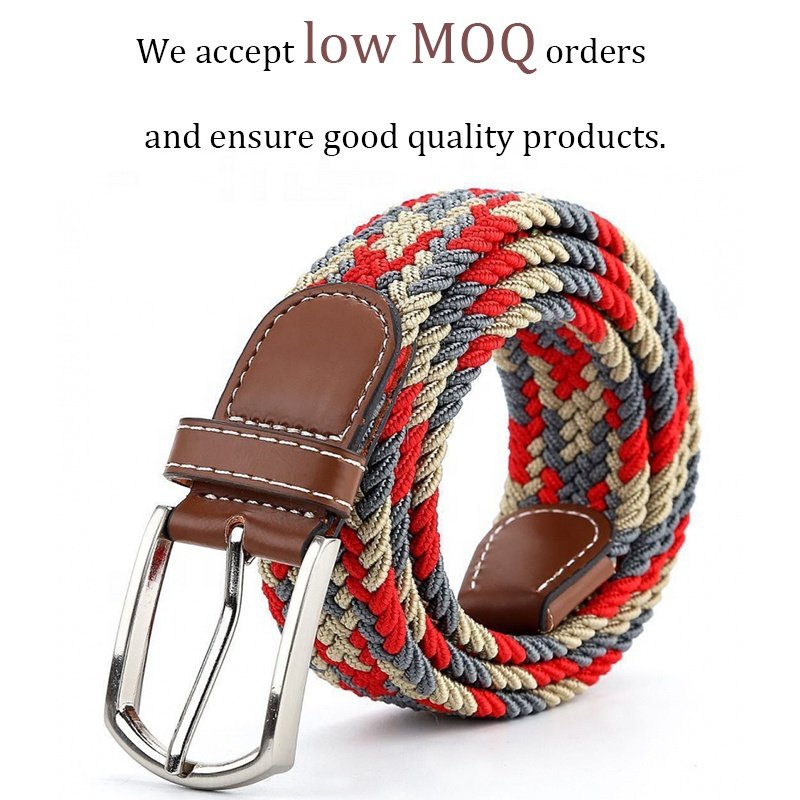 Cheap Multi-color Adjustable Casual Weave Braided Golf Elastic Belts for Men Women with Zinc Alloy Buckle