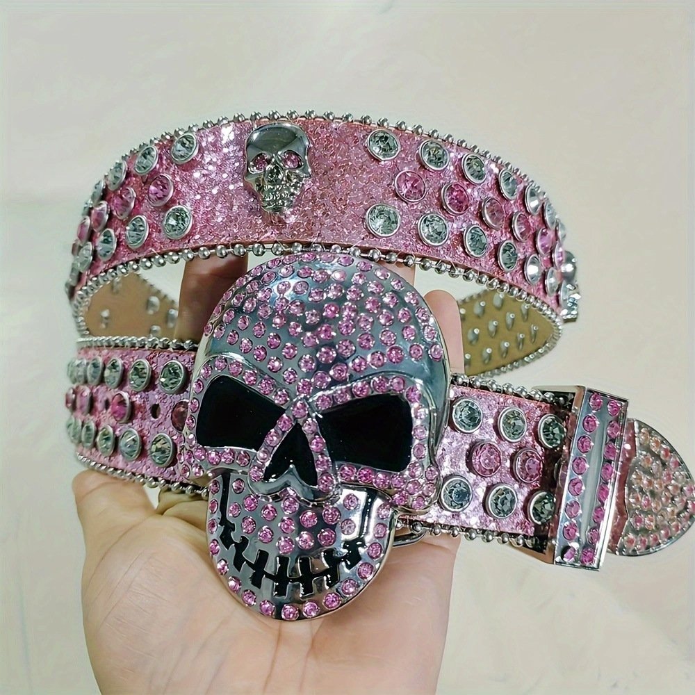 AW wholesale western Crystal Belt Punk girl riveted Rhinestone belt Gothic skeleton rhinestone skull belt men punk fashion