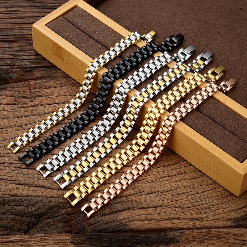 custom logo bracelets 316L Stainless Steel PVD Plating Removable Chain Gold Bracelet Bangles For Men and