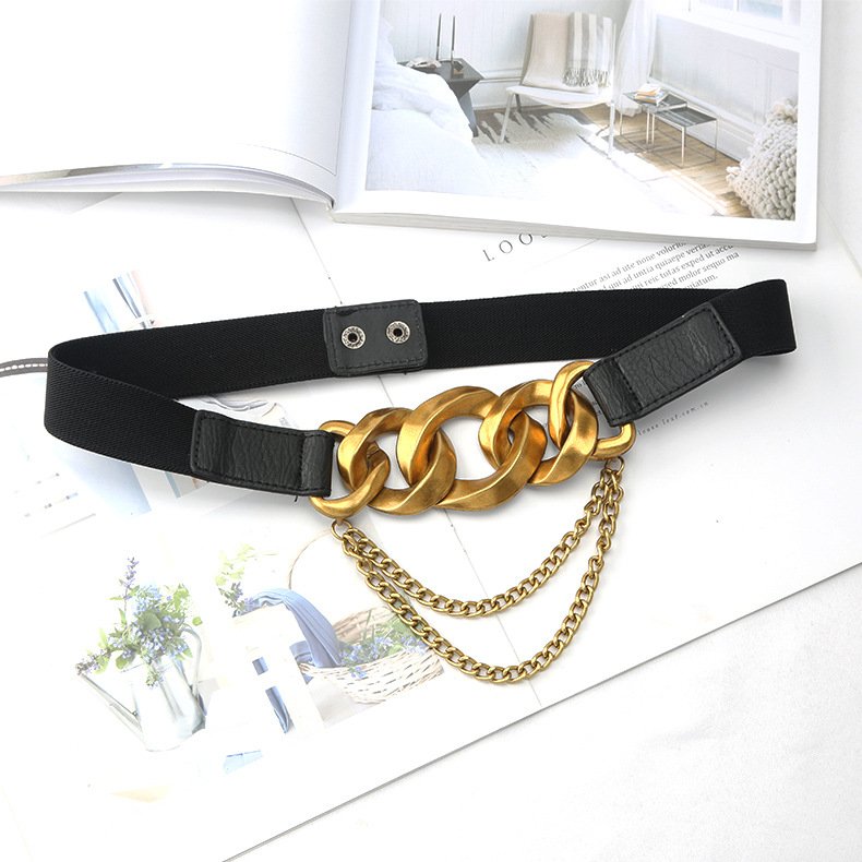 Custom Europe And The United States Fashion Elastic Belt Female Belt Metal Chain Decoration Dress Multi-ring Buckle Ladies Belt