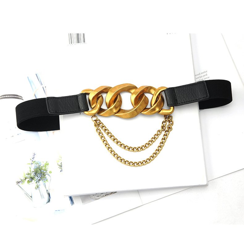 Custom Europe And The United States Fashion Elastic Belt Female Belt Metal Chain Decoration Dress Multi-ring Buckle Ladies Belt
