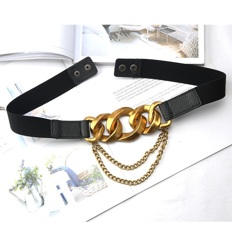 Custom Europe And The United States Fashion Elastic Belt Female Belt Metal Chain Decoration Dress Multi-ring Buckle Ladies Belt