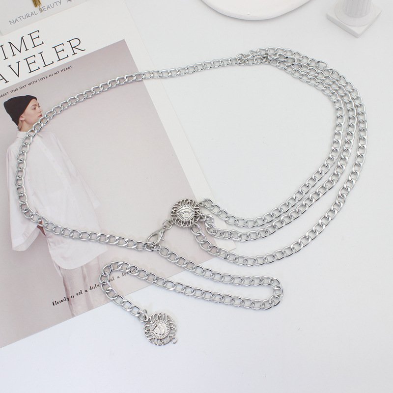 Hip Chain Belt For Women Metal Waist Chain Vintage Multilayer Chunky Body Chain Belly For Dress