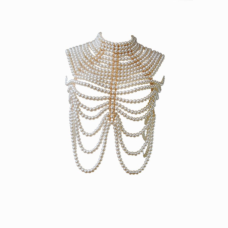 2023 Europe And America Multilayer Pearl Choker Chest Shoulder Chain Pearl Body Chain Wholesale Price
