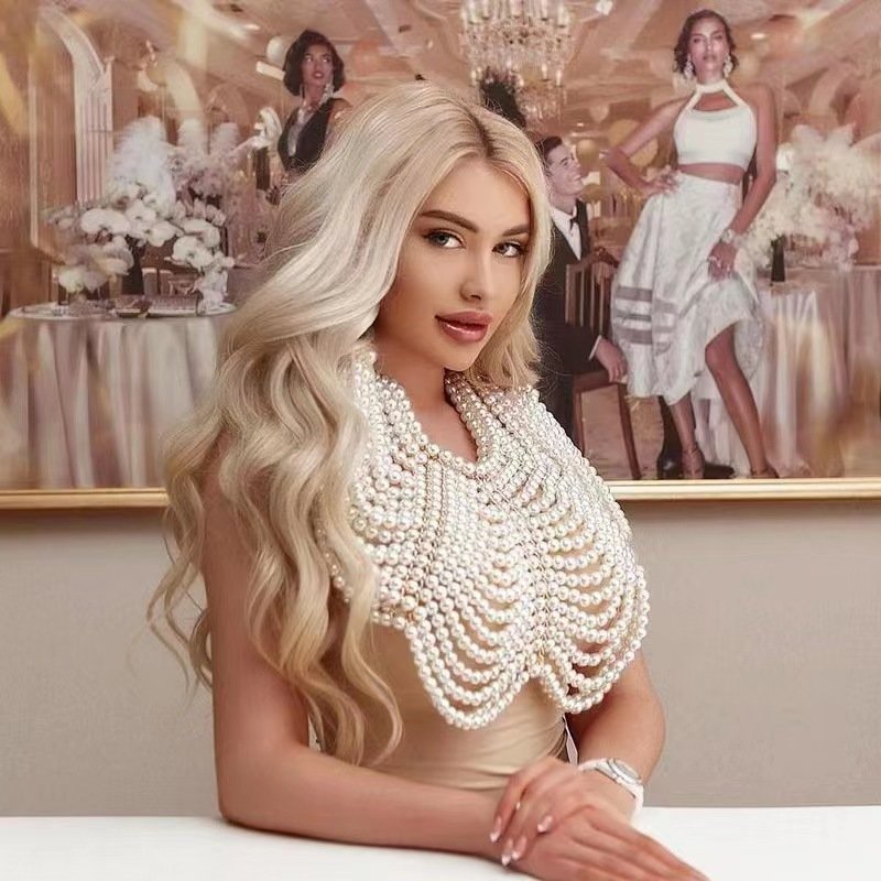 2023 Europe And America Multilayer Pearl Choker Chest Shoulder Chain Pearl Body Chain Wholesale Price