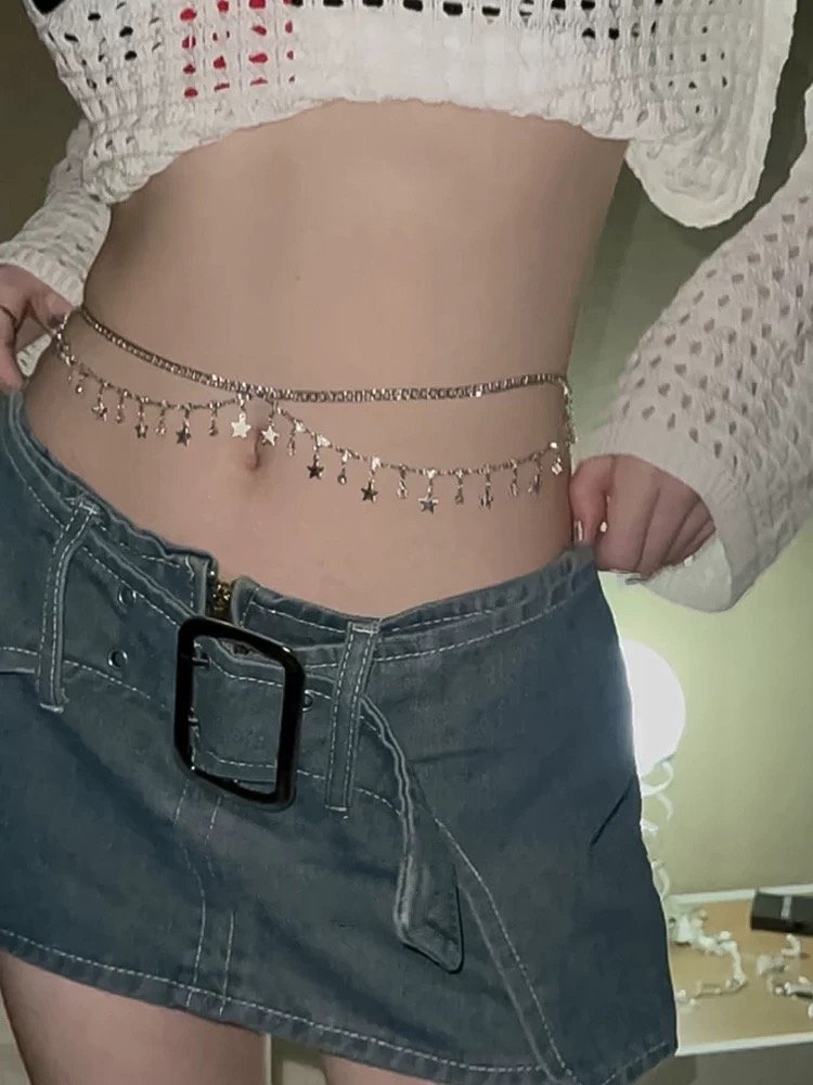2024081702 XUPING JEWELRY Rhinestone waist Chain Women's Accessories Summer decor Sexy body chain with chain dress denim belt