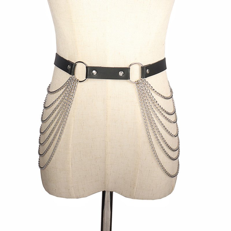 Punk style Harajuku sexy chain circular leather waist chain binding belt performance accessories belt