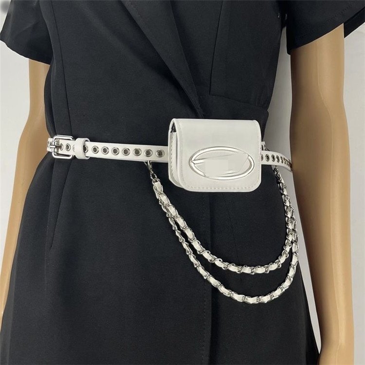 Women Metal Chain Rivet Belt Mini Bag Luxury Waist Strap Lady Girl Dress Trousers Decorative Bag