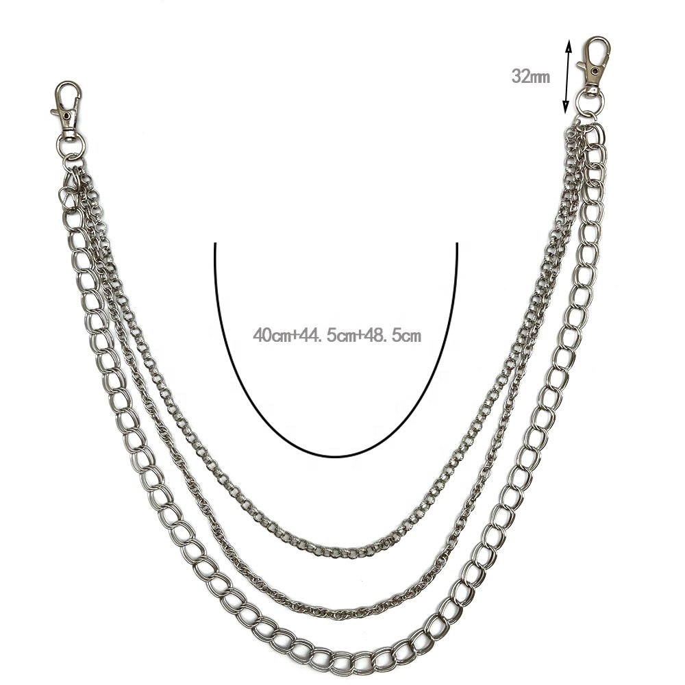 Customized metal jeans waist chain men's hip hop clothing accessories 3-layer pants chain lady dress waist chain belt